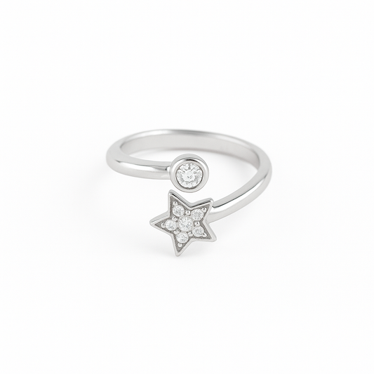 Lunar Phase | Star & Moon CZ Ring